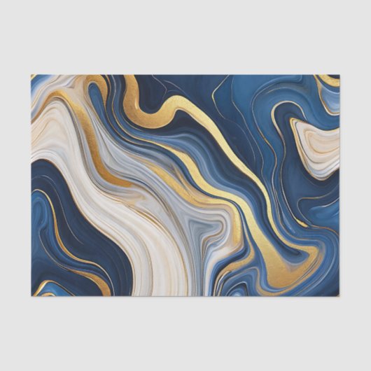 Marineblauw Goud Marmer Krullen Tissuepapier (Voorkant)