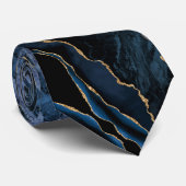Marineblauw goud marmeren Stropdas (Opgerold)