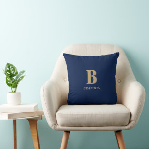 Marineblauw & Goud   Minimaal Modern Initieel Mono Kussen