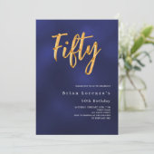 Marineblauw goud modern 50ste verjaardag kaart (Staand voorkant)
