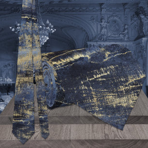Marineblauw & Goud Modern Kunst Schilderij Bruilof Stropdas
