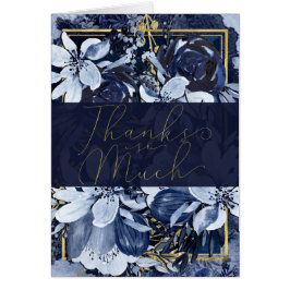 Marineblauw Goud Modern Waterverf Bloemstuk Bedank