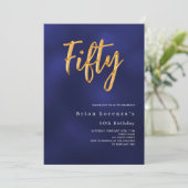 Marineblauw goud moderne 50e verjaardag luxe kaart (Staand voorkant)