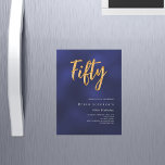 Marineblauw goud moderne 50e verjaardag luxe magnetische uitnodiging<br><div class="desc">Een moderne,  stijlvolle uitnodiging voor een 50ste verjaardagsfeestje voor hem en haar. De kleur van het blauw is ongelijk. Marineblauwe achtergrond en het woord Fifty geschreven met grote faux gouden letters. Personaliseer en voeg een naam en feestdetails toe. Witte tekst.</div>