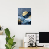 Marineblauw Goud Moderne Abstracte Landschapskunst Poster (Thuiskantoor)