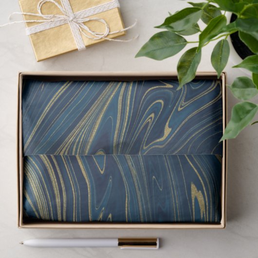 Marineblauw & Goud Moderne Glam Marmer Elegant Tissuepapier (Geschenk)