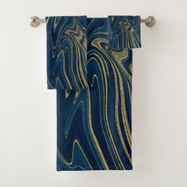 Marineblauw & Goud Moderne Glamour Marmeren Chic U Bad Handdoek