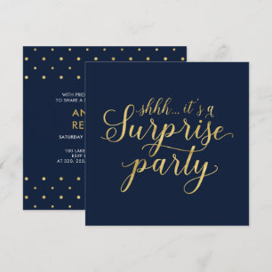 Marineblauw & Goud Moderne Verassingsfeest Verja Kaart