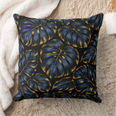 Marineblauw Goud Monstera Luxe Botanisch Kussen (Deken)