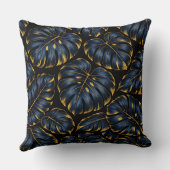 Marineblauw Goud Monstera Luxe Botanisch Kussen (Achterkant)