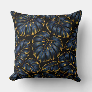 Marineblauw Goud Monstera Luxe Botanisch Kussen