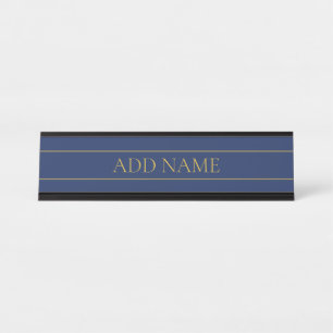 Marineblauw & Goud Naam Achternaam of Bedrijfsnaam Bureau Naambordje