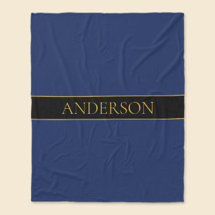 Marineblauw & Goud Naam Achternaam of Bedrijfsnaam Fleece Deken