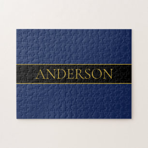 Marineblauw & Goud Naam Achternaam of Bedrijfsnaam Legpuzzel