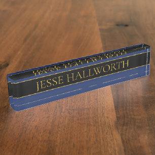 Marineblauw & Goud Naam Achternaam of Bedrijfsnaam Naambordje