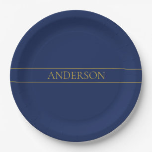 Marineblauw & Goud Naam Achternaam of Bedrijfsnaam Papieren Bordje