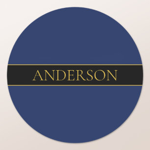 Marineblauw & Goud Naam Achternaam of Bedrijfsnaam Ronde Sticker