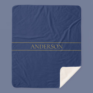 Marineblauw & Goud Naam Achternaam of Bedrijfsnaam Sherpa Deken