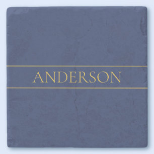 Marineblauw & Goud Naam Achternaam of Bedrijfsnaam Stenen Onderzetter