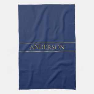 Marineblauw & Goud Naam Achternaam of Bedrijfsnaam Theedoek