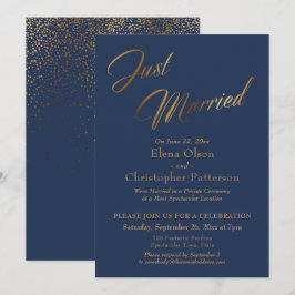 Marineblauw & Goud Net Getrouwd Script Confetti On Kaart