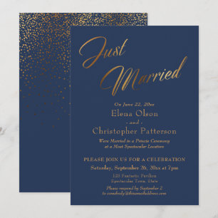 Marineblauw & Goud Net Getrouwd Script Confetti On Kaart