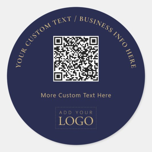 Marineblauw Goud Promotiebedrijf Logo QR Code Ronde Sticker (Voorkant)