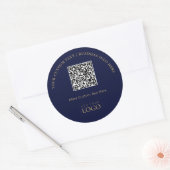 Marineblauw Goud Promotiebedrijf Logo QR Code Ronde Sticker (Envelop)
