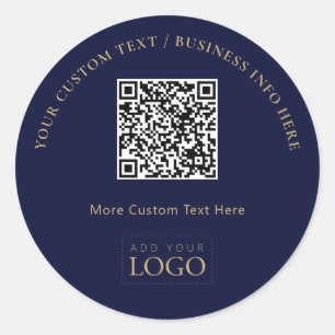 Marineblauw Goud Promotiebedrijf Logo QR Code Ronde Sticker