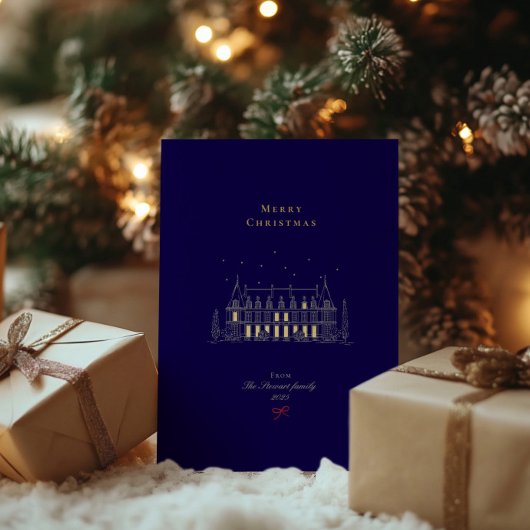 Marineblauw & Goud Stijlvolle Prettig Kerstfeest C Folie Feestdagenkaart