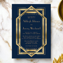 Marineblauw Goud Vintage 1920 Deco Lijst Huwelijk