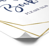 Marineblauw Goud Waterverf Bloem Gastboek Teken Poster (Hoek)