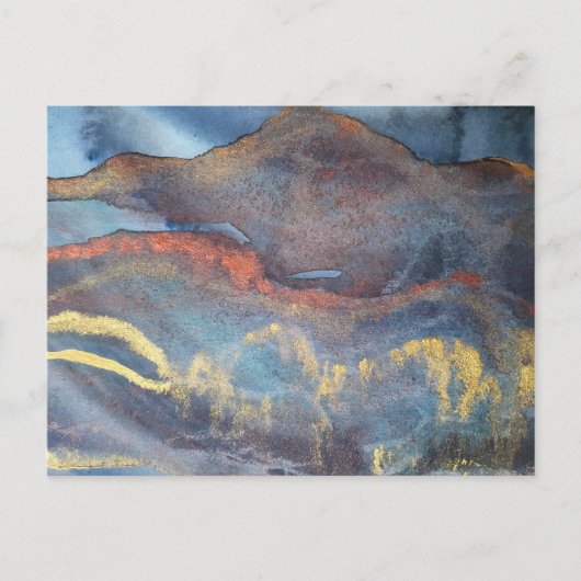 Marineblauw & Goud Waterverf Marmer Modern Abstrac Briefkaart (Voorkant)