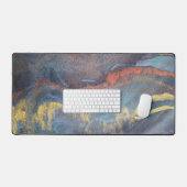 Marineblauw & Goud Waterverf Marmer Modern Abstrac Bureaumat (Keyboard & Muis)