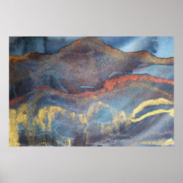 Marineblauw & Goud Waterverf Marmer Modern Abstrac Poster