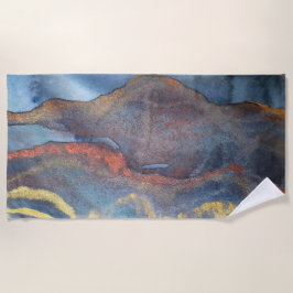 Marineblauw & Goud Waterverf Marmer Modern Abstrac Strandlaken