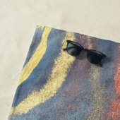 Marineblauw & Goud Waterverf Marmer Modern Abstrac Strandlaken (In situ)