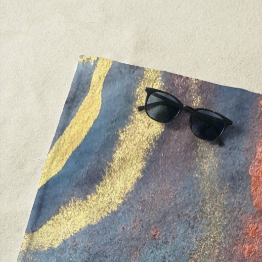 Marineblauw & Goud Waterverf Marmer Modern Abstrac Strandlaken (In situ)