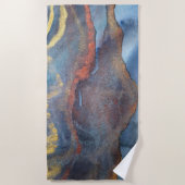 Marineblauw & Goud Waterverf Marmer Modern Abstrac Strandlaken (Voorkant)