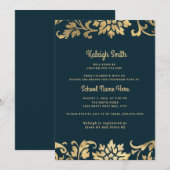 Marineblauw  goudAfstuderen Kaart (Voorkant / Achterkant)