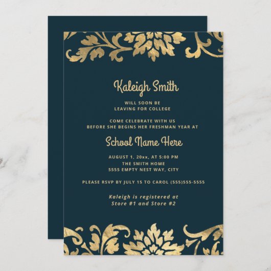 Marineblauw goudAfstuderen Kaart (Voorkant / Achterkant)