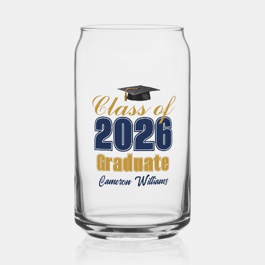Marineblauw Gouden Aangepaste Klas van 2026 Afstud Blikvorm Glas (Voorkant)
