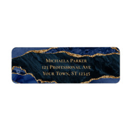 Marineblauw Gouden Agaat Professionele Retouradres Etiket