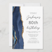 Marineblauw Gouden Agaat Schrift 80ste Verjaardag Kaart (Voorkant)