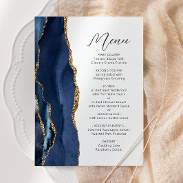 Marineblauw Gouden Agaten Moderne Trouwtekst Menu