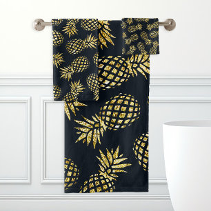 Marineblauw Gouden Ananas Patroon Bad Handdoek