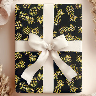 Marineblauw Gouden Ananas Patroon Cadeaupapier