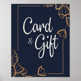 Marineblauw & gouden bloem Cards &Cadeaus Poster