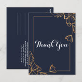 Marineblauw & gouden bloemendank je briefkaart (Voorkant / Achterkant)