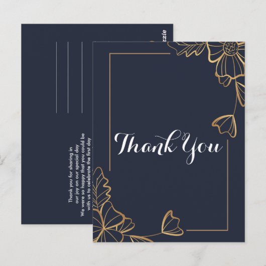 Marineblauw & gouden bloemendank je briefkaart (Voorkant / Achterkant)
